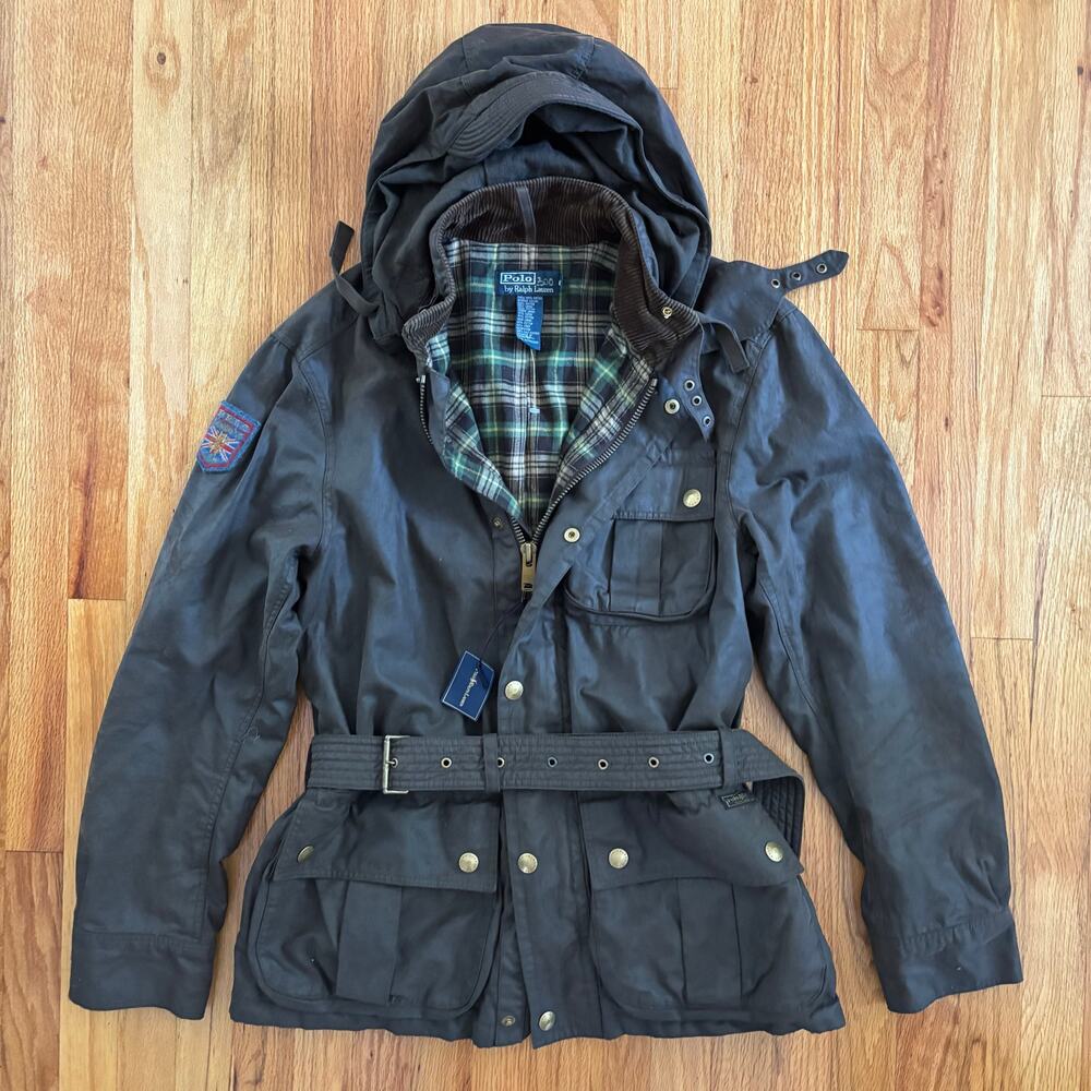 Polo Ralph Lauren Mens Biker Hunting Parka Lined Belted Sz Medium Dk Brown